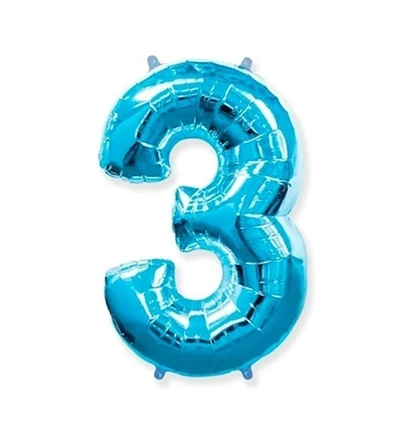 Balão Foil Metalizado Número 3 Azul Claro 16 Polegadas NÃO FLUTUA