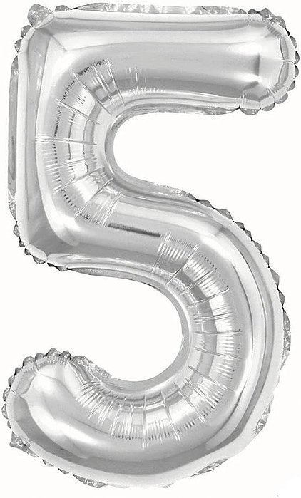 Balão Foil Metalizado Número 5 Prata 16 Polegadas NÃO FLUTUA
