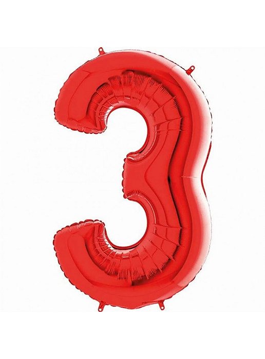 Balão Foil Metalizado Número 3 Vermelho 32 Polegadas NÃO FLUTUA