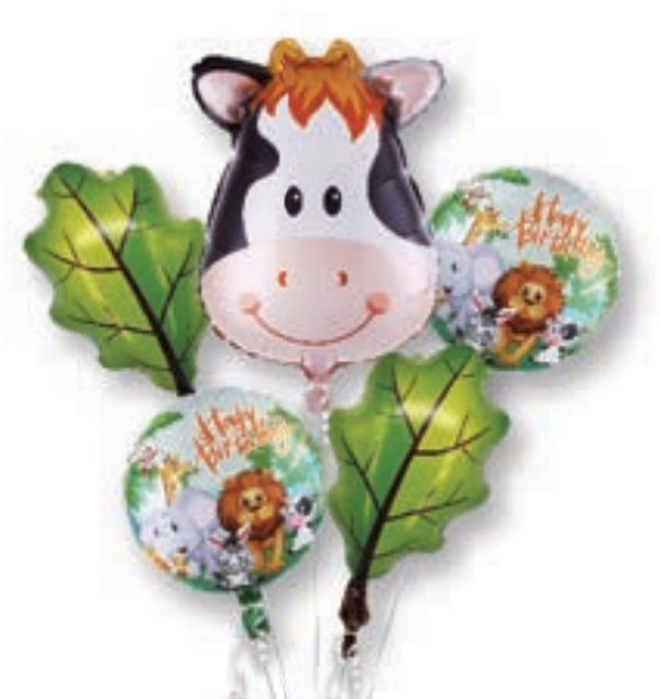 Kit Balões Metalizados Festa Fazenda Vaca com 5 Unidades Sortidas