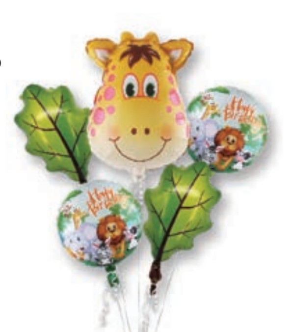 Kit Balões Metalizados Festa Safari Girafa com 5 Unidades Sortidas
