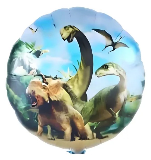 Balão Metalizado Redondo Estampado Dinossauros Floresta 43x43cm 17 Polegadas