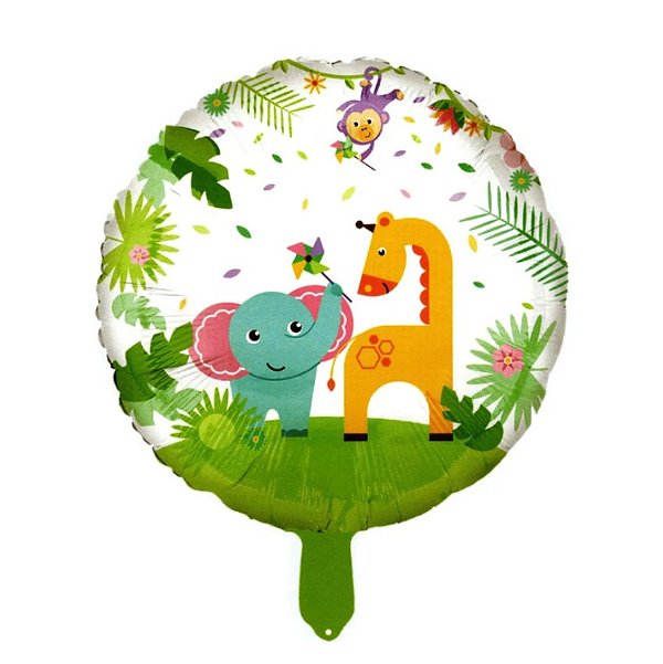 Balão Metalizado Redondo Estampado Safari Elefante 45x45cm 17 Polegadas