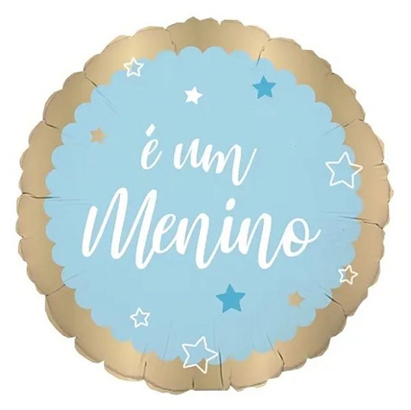 Balão Metalizado Redondo Estampado É Um Menino 45x45cm 18 Polegadas Cromus