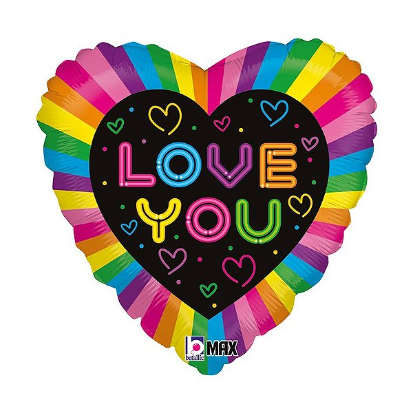 Balão Metalizado Coração Heart Neon Love 18 Polegadas Megatoon