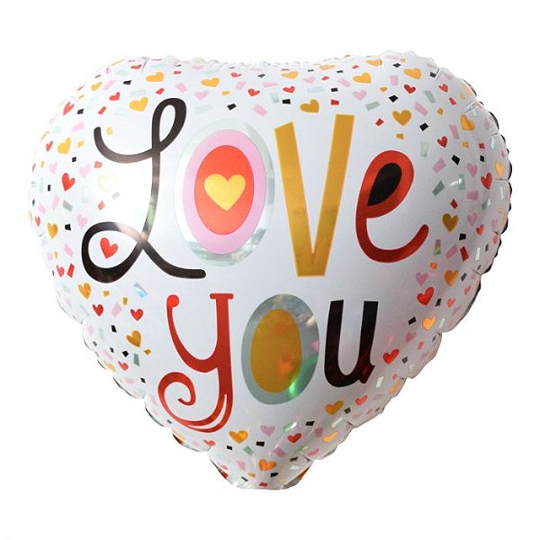 Balão Metalizado Coração Branco Love You 18 Polegadas Color
