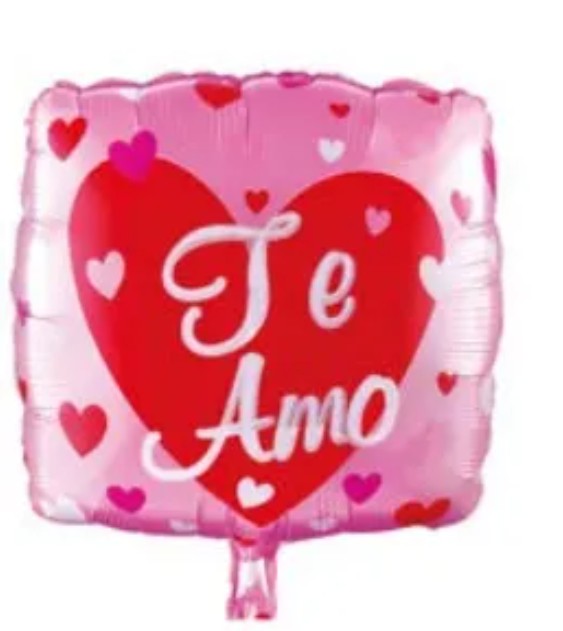 Balão Metalizado Quadrado Rosa Coração Vermelho Te Amo 45x47cm