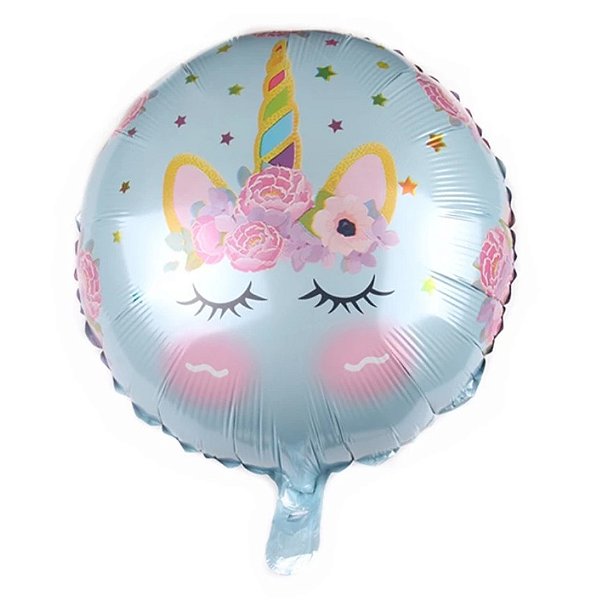 Balão Metalizado Redondo Branco Estampa Unicórnio 18 Polegadas