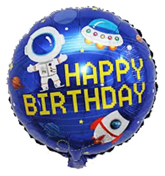 Balão Metalizado Redondo Astronauta Happy Birthday 17 Polegadas