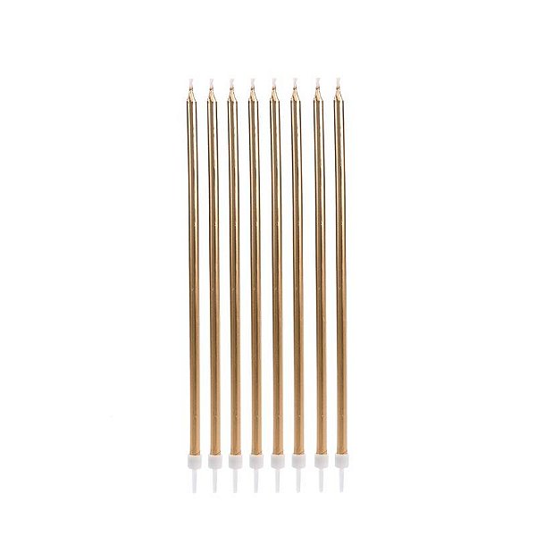 Vela Palito Gigante Dourada Metalizada com 8 Un 15cm - Silver