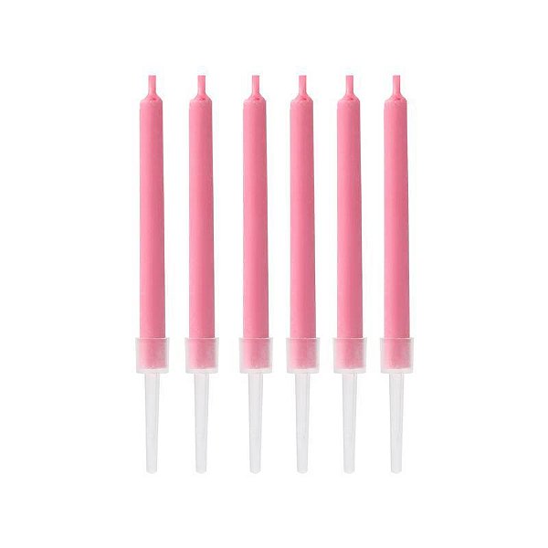 Vela Palito Chama Colorida Rosa 8cm com 6 Un - Silver
