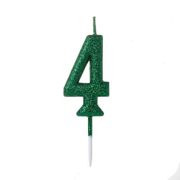 Vela de Aniversário Número Glitter Verde Pequena 4 - Silver