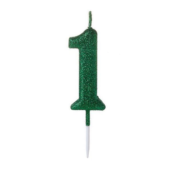 Vela de Aniversário Número Glitter Verde Pequena 1 - Silver