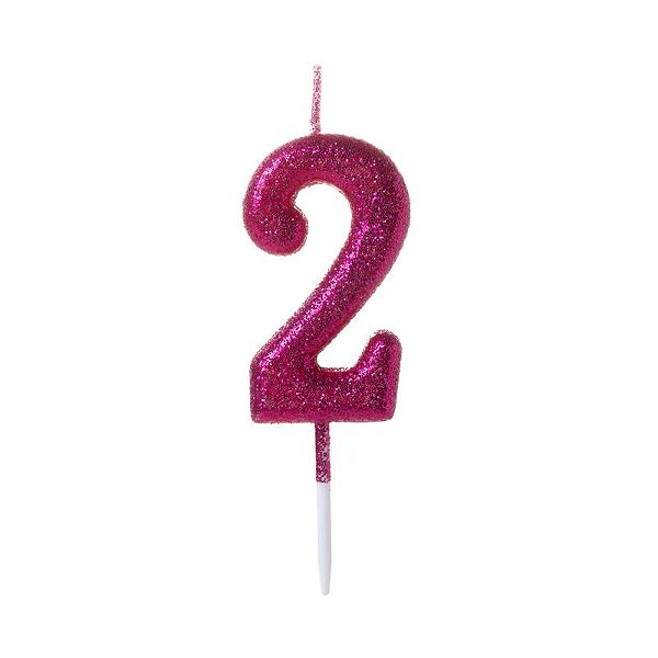 Vela de Aniversário Número Glitter Pink Pequena 2 - Silver