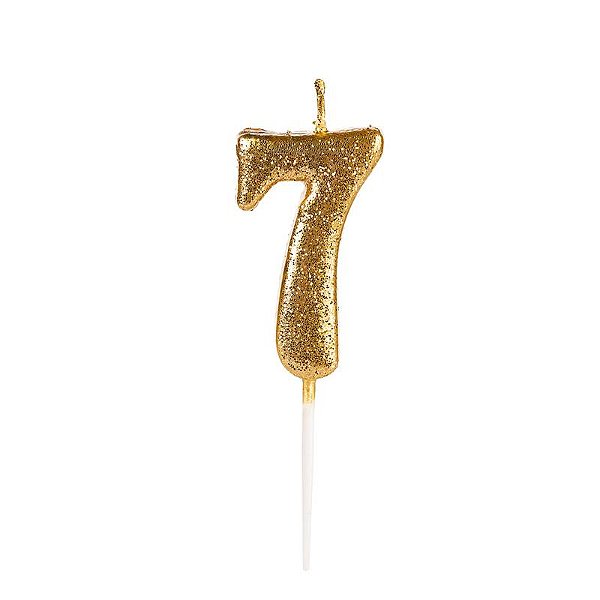 Vela de Aniversário Número Glitter Dourada Pequena 7 - Silver