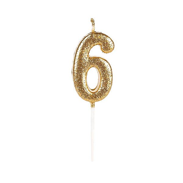 Vela de Aniversário Número Glitter Dourada Pequena 6 - Silver