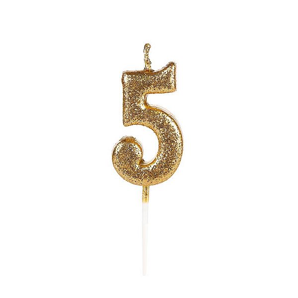 Vela de Aniversário Número Glitter Dourada Pequena 5 - Silver