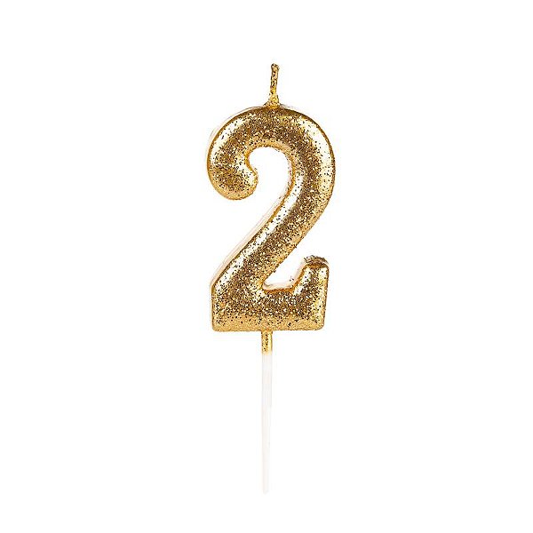 Vela de Aniversário Número Glitter Dourada Pequena 2 - Silver