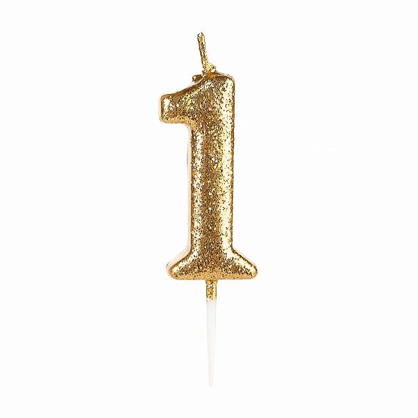 Vela de Aniversário Número Glitter Dourada Pequena 1 - Silver