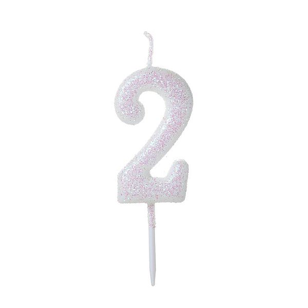 Vela de Aniversário Número Glitter Branco Pequena 2 - Silver