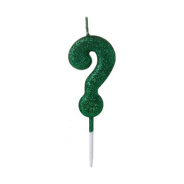 Vela de Aniversário Glitter Verde Pequena Interrogação - Silver