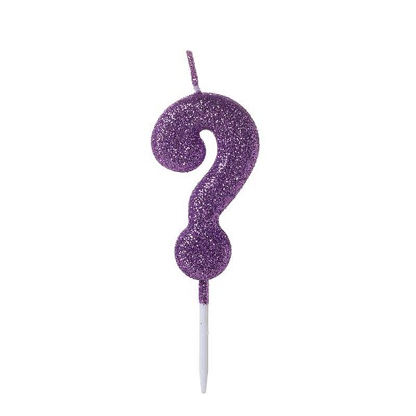 Vela de Aniversário Glitter Roxo Pequena Interrogação - Silver