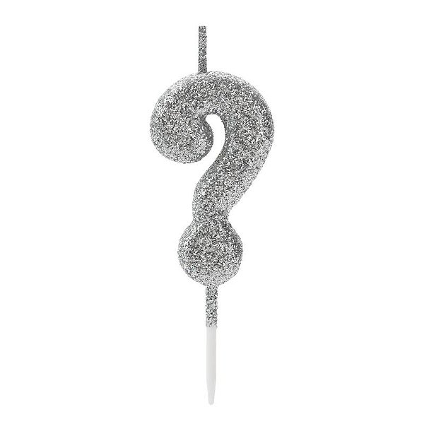 Vela de Aniversário Glitter Prata Pequena Interrogação - Silver