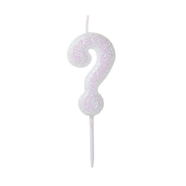 Vela de Aniversário Glitter Branco Pequena Interrogação - Silver