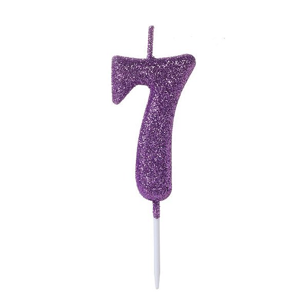Vela de Aniversário Número 7 Glitter Roxo Pequena - Silver