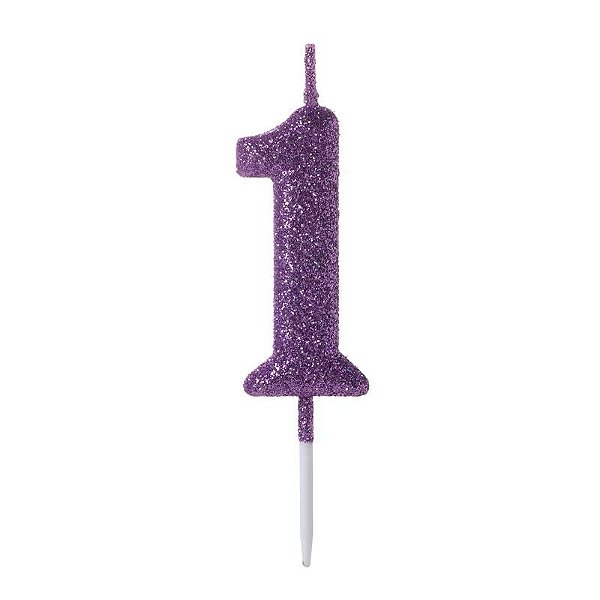 Vela de Aniversário Número 1 Glitter Roxo Pequena - Silver