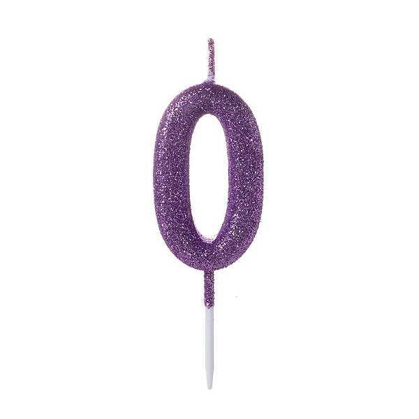 Vela de Aniversário Número 0 Glitter Roxo Pequena - Silver