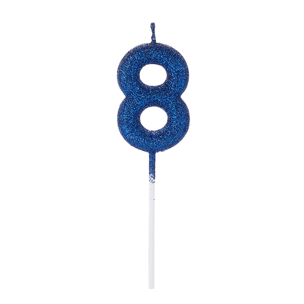 Vela de Aniversário Número 8 Glitter Azul Escuro no Palito - Silver