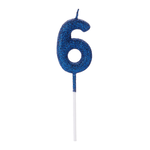 Vela de Aniversário Número 6 Glitter Azul Escuro no Palito - Silver
