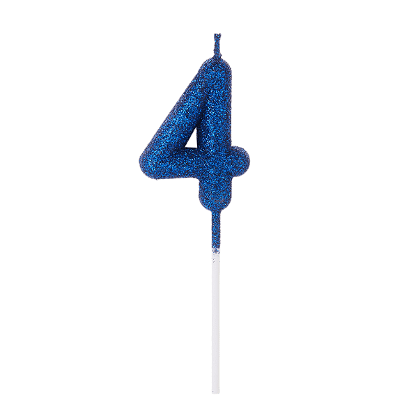Vela de Aniversário Número 4 Glitter Azul Escuro no Palito - Silver