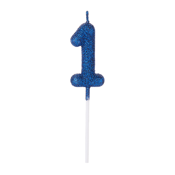 Vela de Aniversário Número 1 Glitter Azul Escuro no Palito - Silver