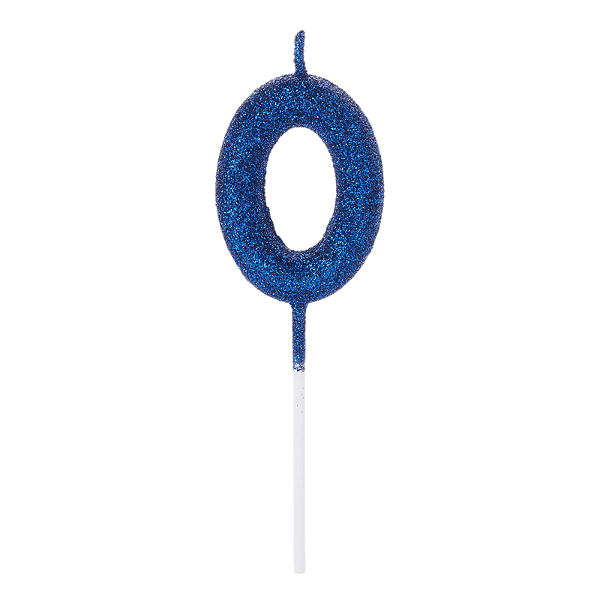 Vela de Aniversário Número 0 Glitter Azul Escuro no Palito - Silver