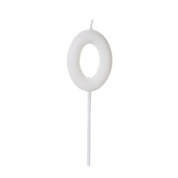 Vela de Aniversário Número 0 Glitter Branco no Palito - Silver