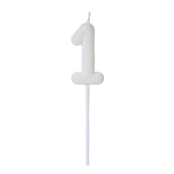 Vela de Aniversário Número 1 Glitter Branco no Palito - Silver