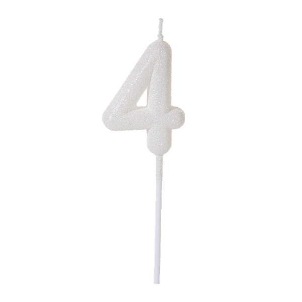 Vela de Aniversário Número 4 Glitter Branco no Palito - Silver