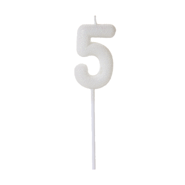 Vela de Aniversário Número 5 Glitter Branco no Palito - Silver