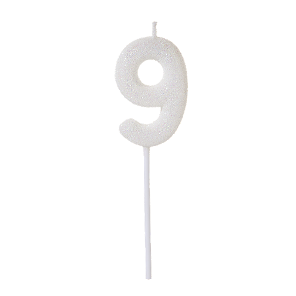 Vela de Aniversário Número 9 Glitter Branco no Palito - Silver