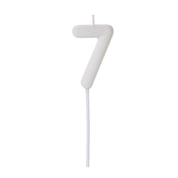 Vela de Aniversário Número 7 Glitter Branco no Palito - Silver