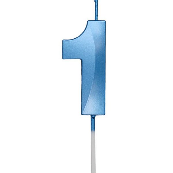 Vela de Aniversário Mini Design Número 1 Azul Metalizado - Silver