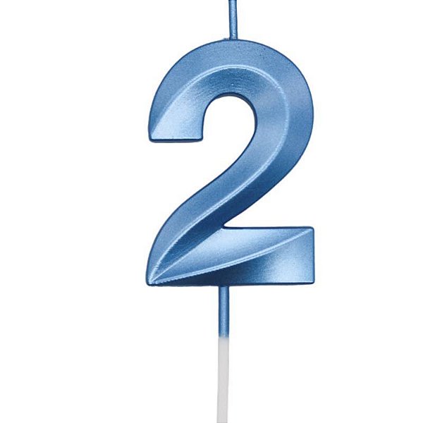Vela de Aniversário Mini Design Número 2 Azul Metalizado - Silver