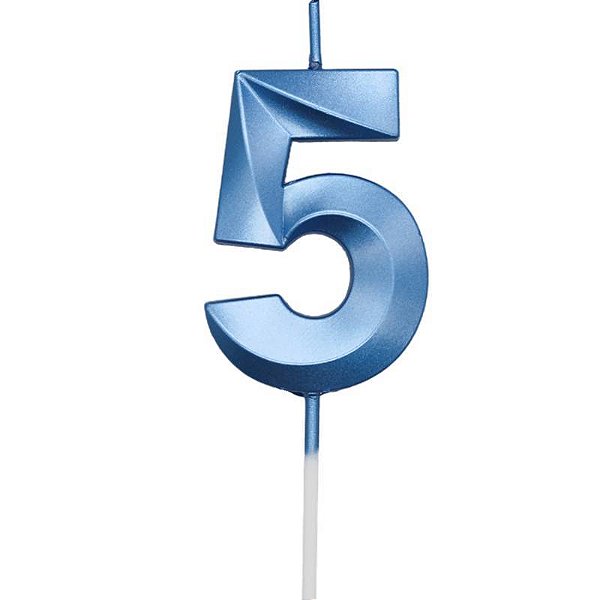 Vela de Aniversário Mini Design Número 5 Azul Metalizado - Silver
