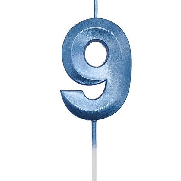 Vela de Aniversário Mini Design Número 9 Azul Metalizado - Silver