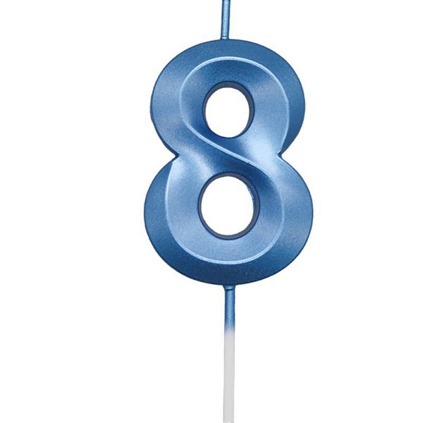 Vela de Aniversário Mini Design Número 8 Azul Metalizado - Silver