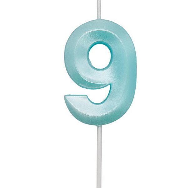 Vela de Aniversário Mini Design Número 9 Azul Tiffany Metalizado - Silver