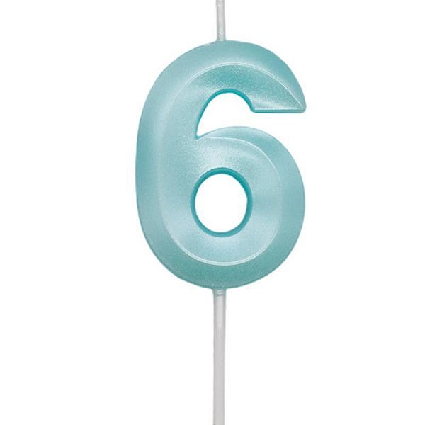 Vela de Aniversário Mini Design Número 6 Azul Tiffany Metalizado - Silver