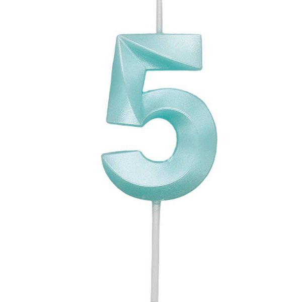 Vela de Aniversário Mini Design Número 5 Azul Tiffany Metalizado - Silver